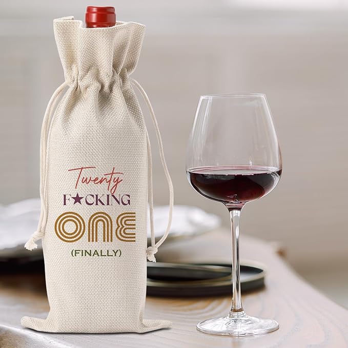 Happy Anniversary 21st Birthday Party Decorations for Her Him, Cool 21st Birthday Gifts for Her Him Wine Bag, Unique 21 Year Old Birthday Gifts for Her Women, Twenty One Finally Wine Bags