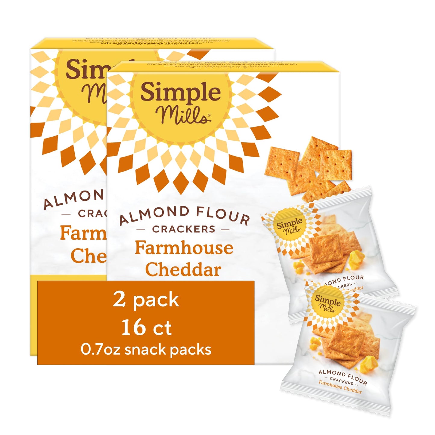 Simple Mills Almond Flour ers Snack Packs Farmhouse Cheddar Gluten Free Flax Seed Sunflower Seeds Corn Free Good for Snacks 6.5 oz Pack of 2 (8 Bags per Box)