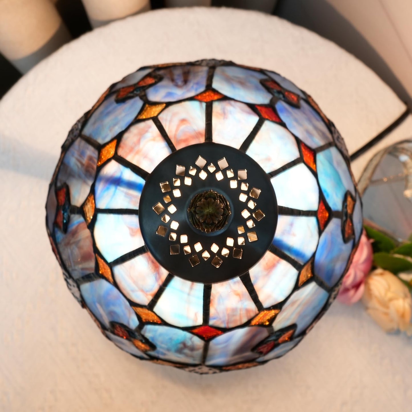 Wecrejoni Tiffany Lamp Bedside Table Lamp-Nightstand Stained Glass Lamp For Bedroom Dorm Living Kitchen Aesthetic Cute Home Decor Gift (Ofu1157)
