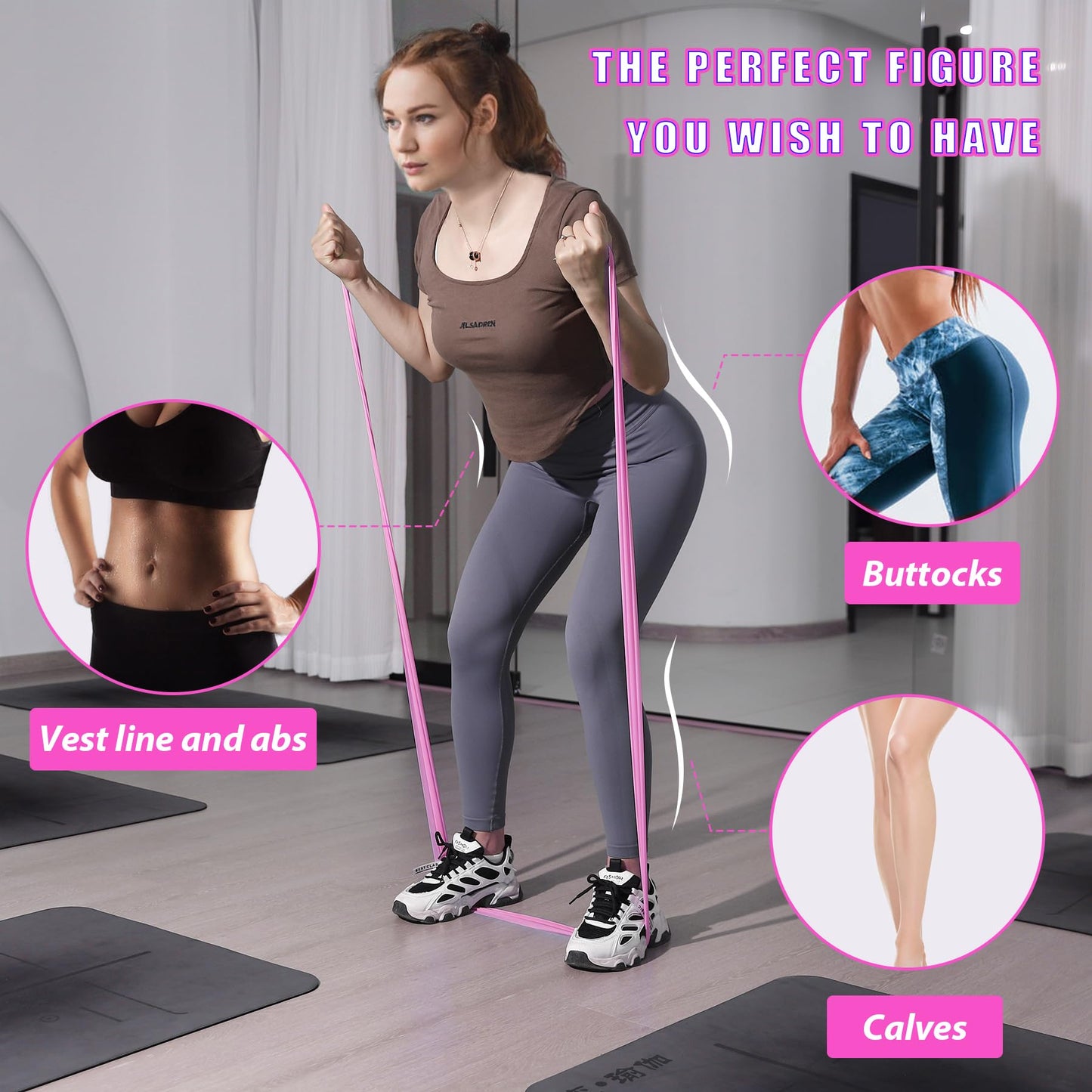 5 Pcs Resistance Bands for Working Out Women and Men, Physical Therapy Bands, Latex Free Elastic and Exercise Bands Set for Stretching, Suitable for Rehab, Yoga, Pilates, Gym, Home Exercise (Pink)
