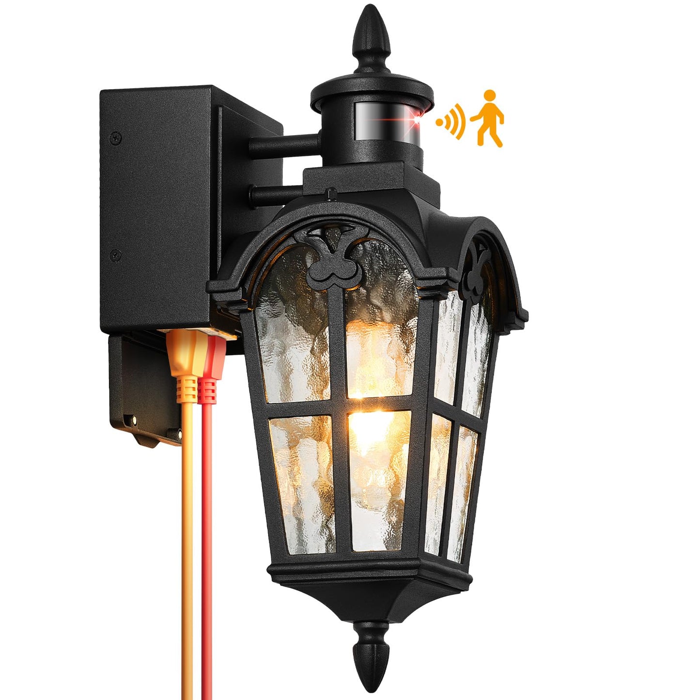 Opaxis Motion Sensor Outdoor Lights With Gfci Outlet 16.4 H Black Porch Light Outdoor Dusk To Dawn Outside Lighting For House Aluminum Anti-Rust Outside Light Fixtures Wall Mount For Garage Patio