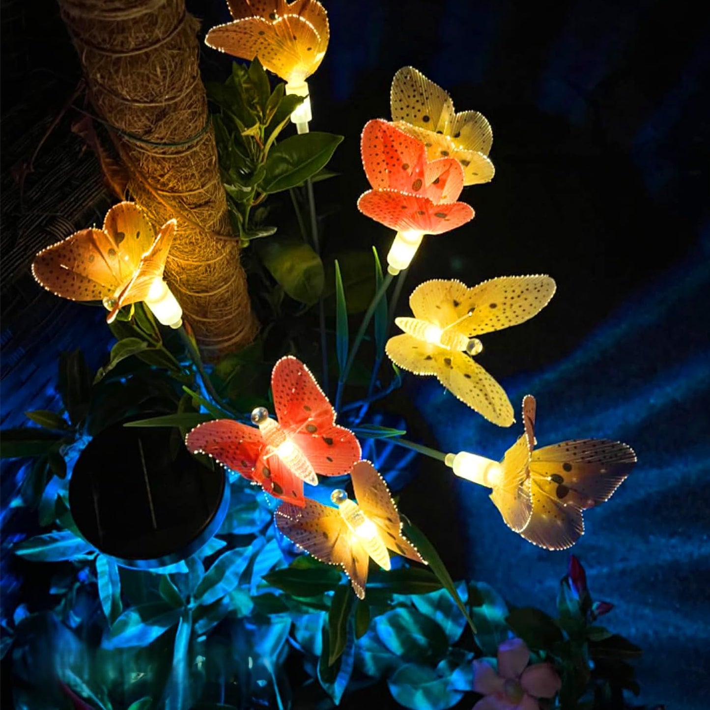 Anordsem Solar Garden Lights Outdoor: 8 Removable Optical Fiber Butterflies 2 Pack - Waterproof Fun Animal Decoration for Yard P