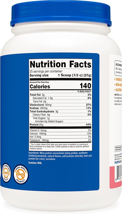 Nutricost Whey Protein Concentrate (Strawberry Milkshake) 2LBS - Gluten Free & Non-GMO
