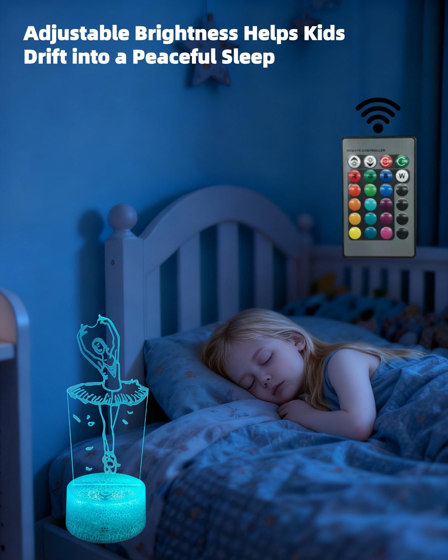 Kenmaca Ballet Dance Night Light, 3D Illusion LED Lamp, 16 Colors, Touch & Remote Control, Multicolor, Plastic