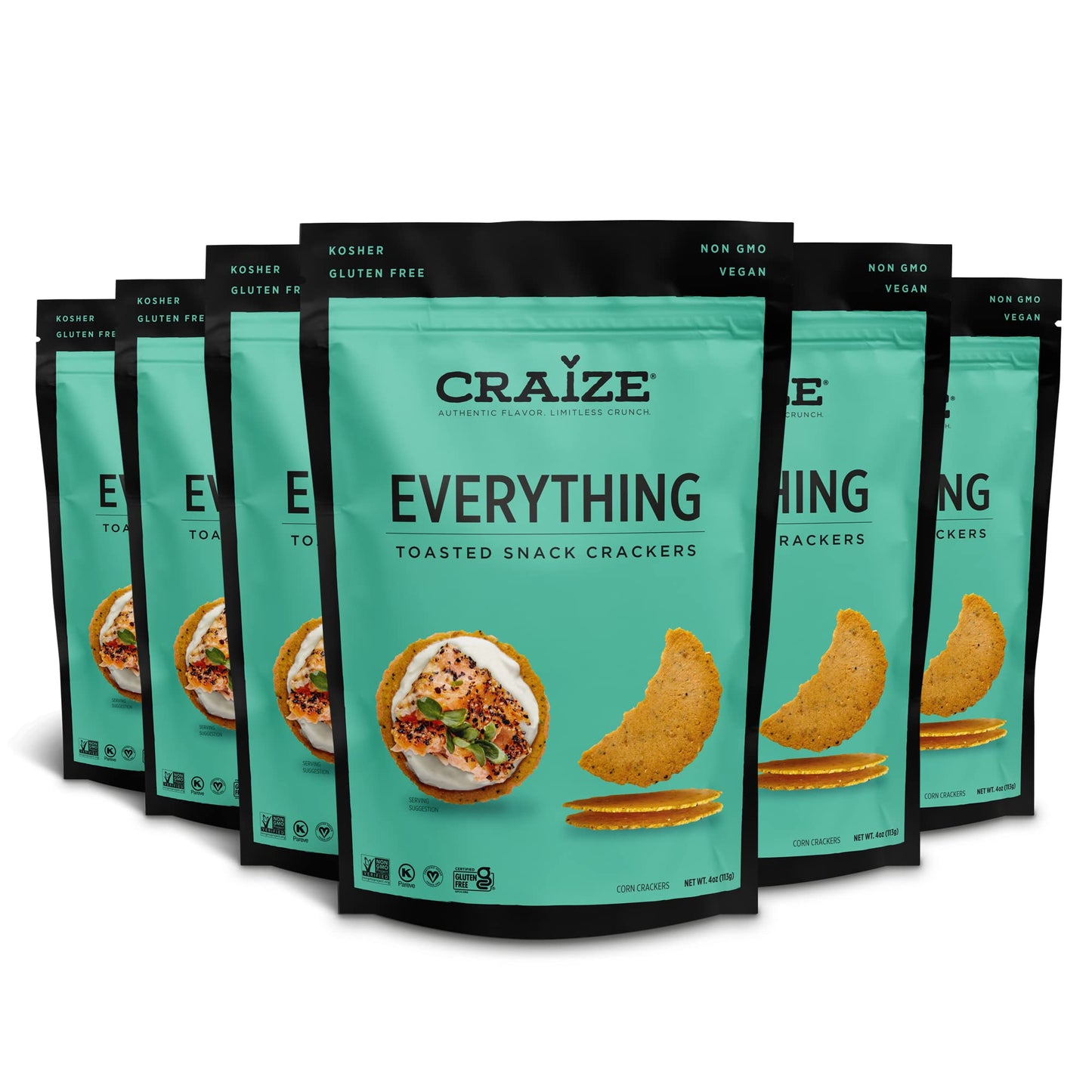 Craize Everything Crisps | Gluten Free, Vegan, Kosher, Toasted Corn Crackers | 6 pack, 4 oz each