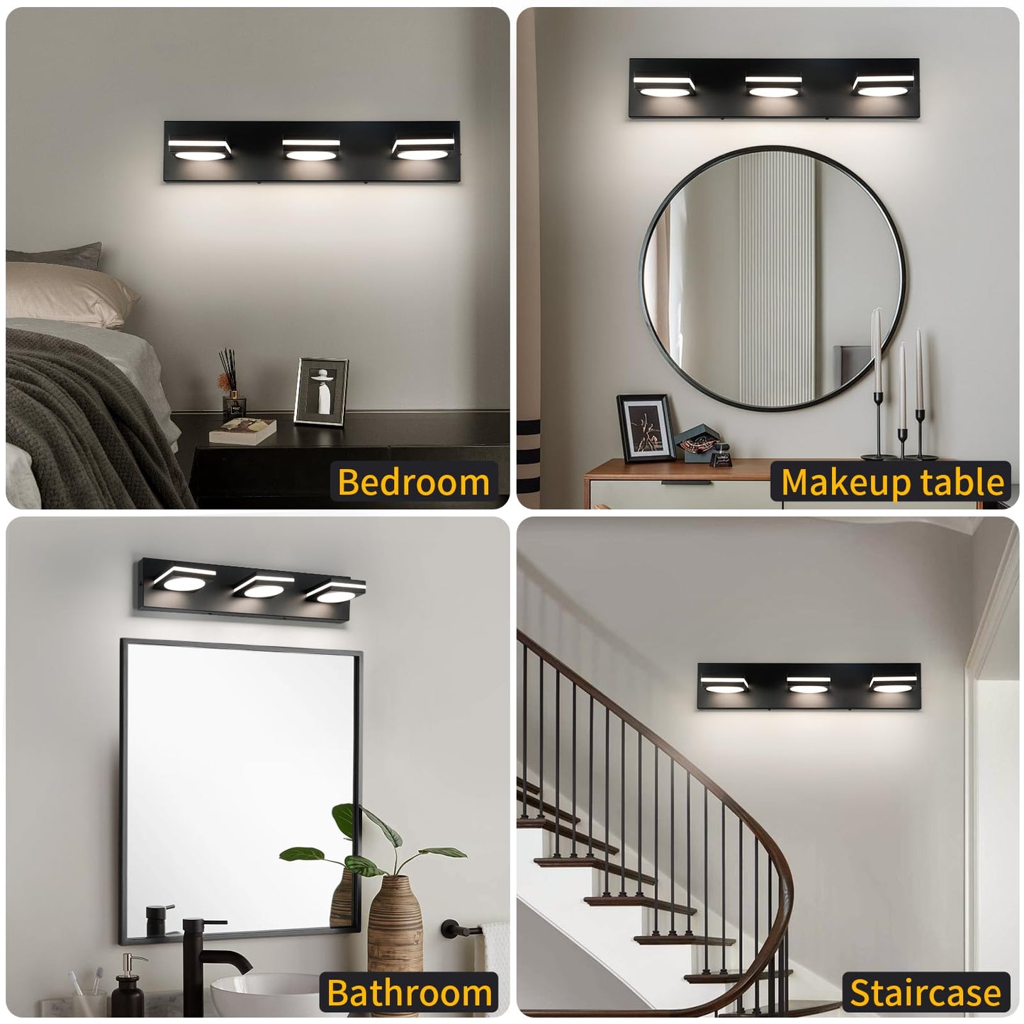 Okeli Bathroom Light Fixtures Matte Black Vanity Light Modern Led Acrylic Lighting Fixtures Bathroom Accessories Dimmer Lamps 3Cct 22-Inch