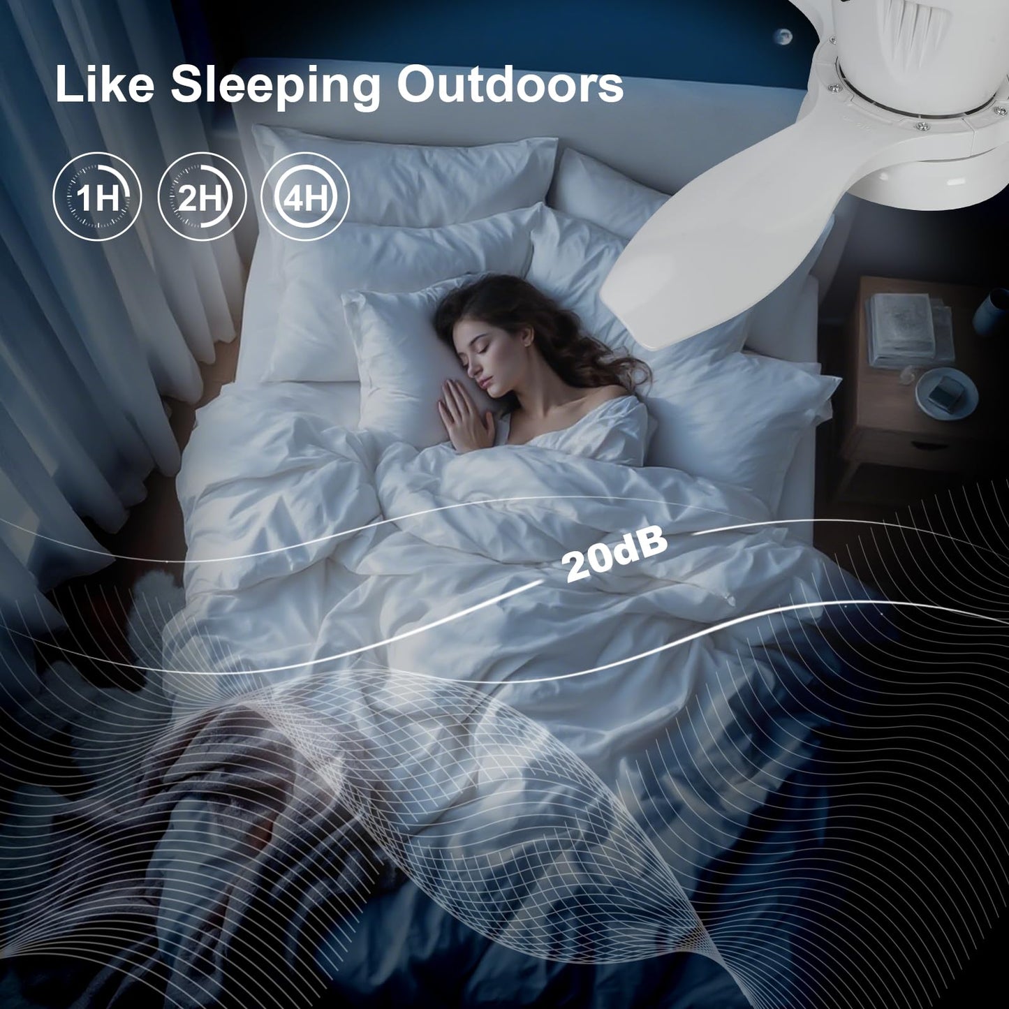 WVMNQO RGB Ceiling Fan with Bluetooth Speaker, 21in Low Profile, Dimmable Light, White, Model LEC016R