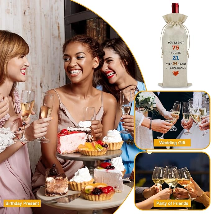 Funny 75th Birthday Gifts Wine Bag Birthday Gifts for Sister 75 Years Old Gifts for Someone Born in 1949 Wine Bottle Decoration Bag Turning 75 Gifts Wine Accessories Gifts for Wine Lovers