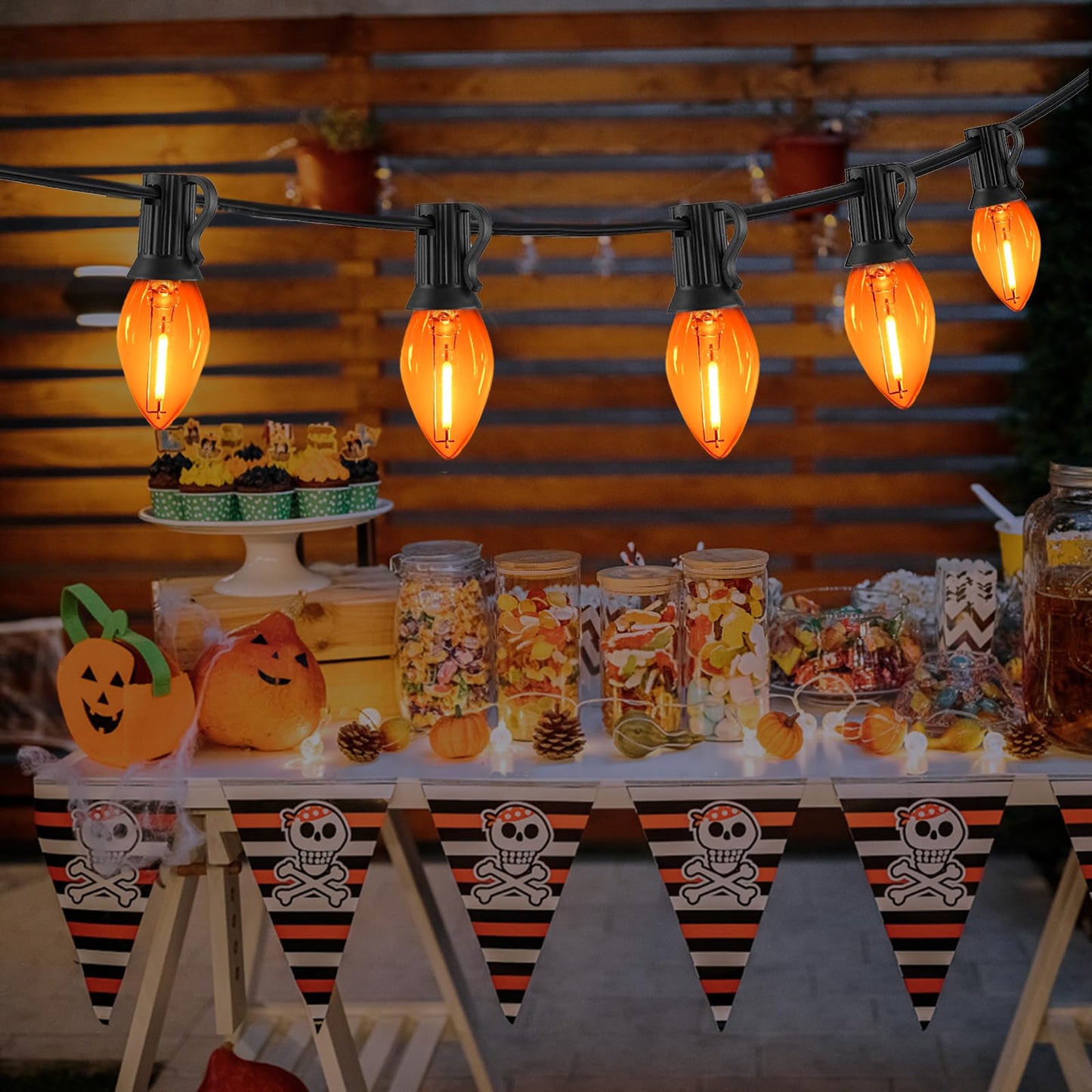Chyparty C7 Orange Halloween Lights Outdoor 25Ft Led String Lights With 25 Bulbs Waterproof Fall Thanksgiving Decor For Patio Fence Tree Party