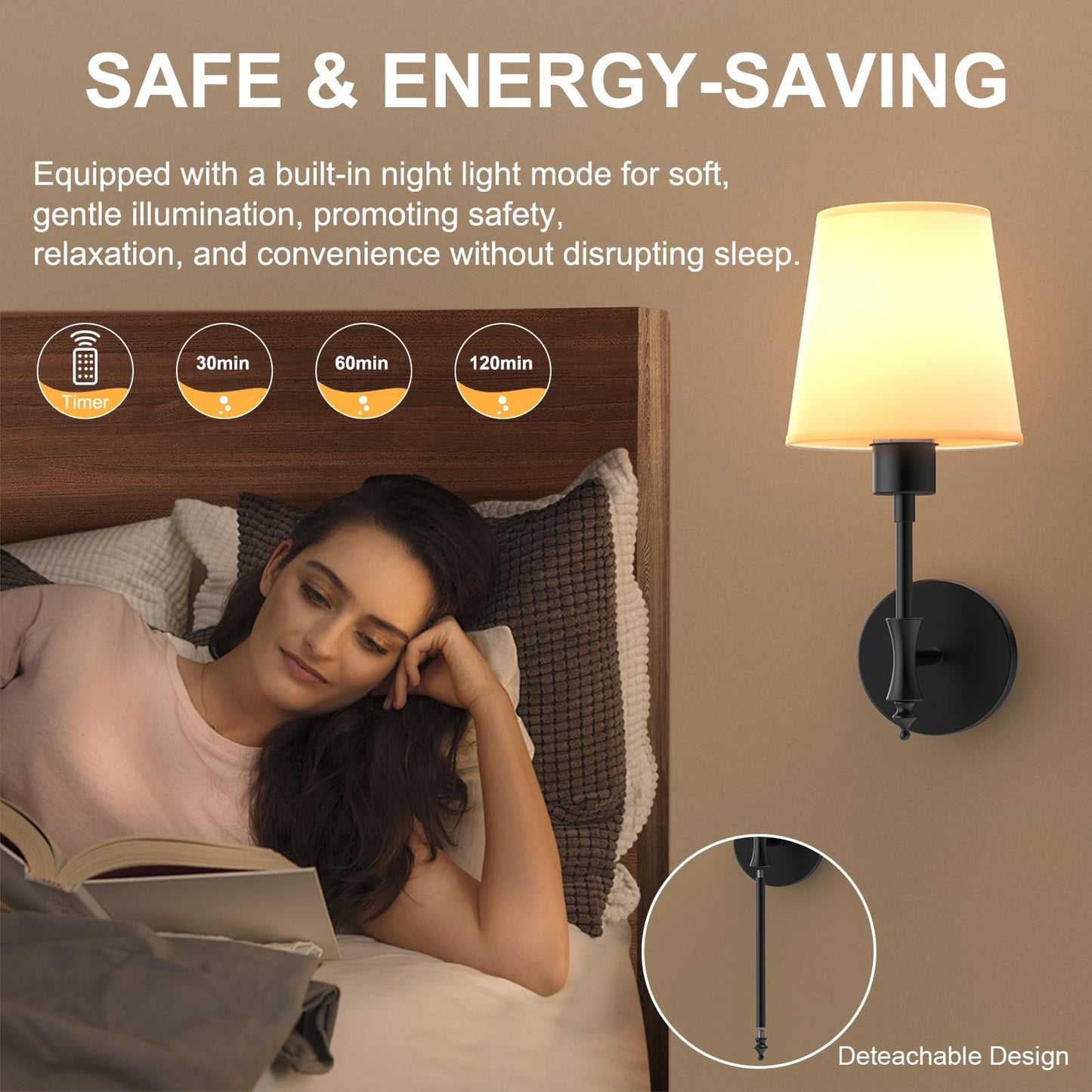 Tartek Battery Operated Wall Sconces Set of 2, Dimmable 1800K-6000K LED, 22.5 Inch, Black, Remote Control, Metal