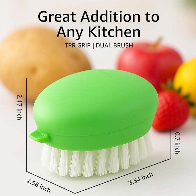 Vegetable Brush – Dual Bristles Veggie Brush & Non-Slip Grip Potato Scrubber for Root Vegetables Fruit and Vegetable Brush • Your Kitchen Essential (Green 2-Pack)