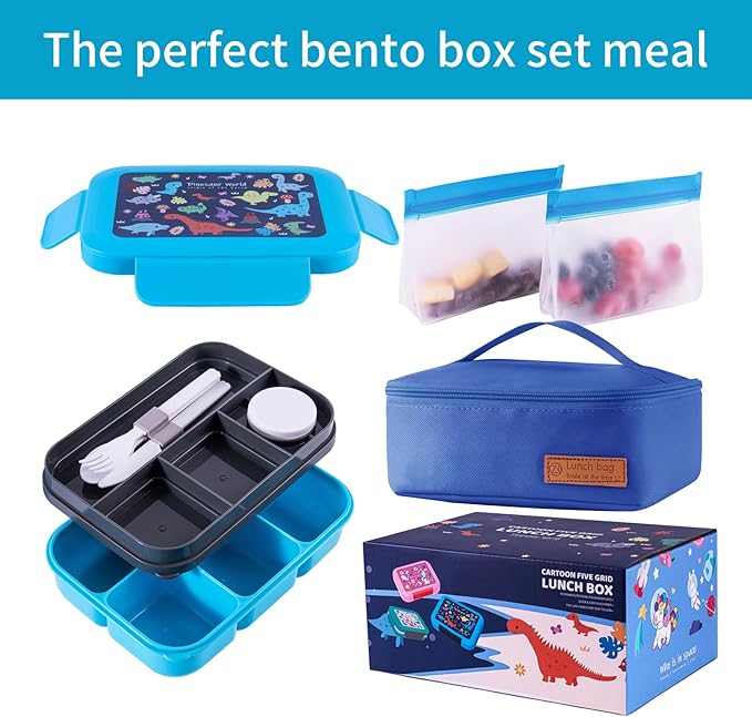 Leak-Proof, 8-Compartment Bento-Style Lunch Box - Ideal Portion Sizes for Ages 6 +, Durale, Drop-Proof, Dishwasher Safe, & Made with BPA-Free Materials(Blue)