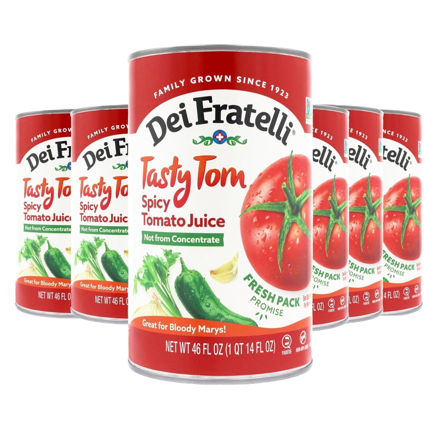 Dei Fratelli Tasty Tom Spicy Tomato Juice, Not from Concentrate, 46oz (6 pack)