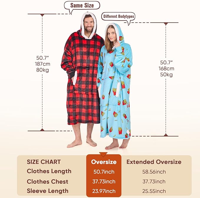 yescool Wearable Blanket Hoodie, Flannel Sherpa Fleece Blanket Sweatshirt for Adults Women Men,One Size Fits All