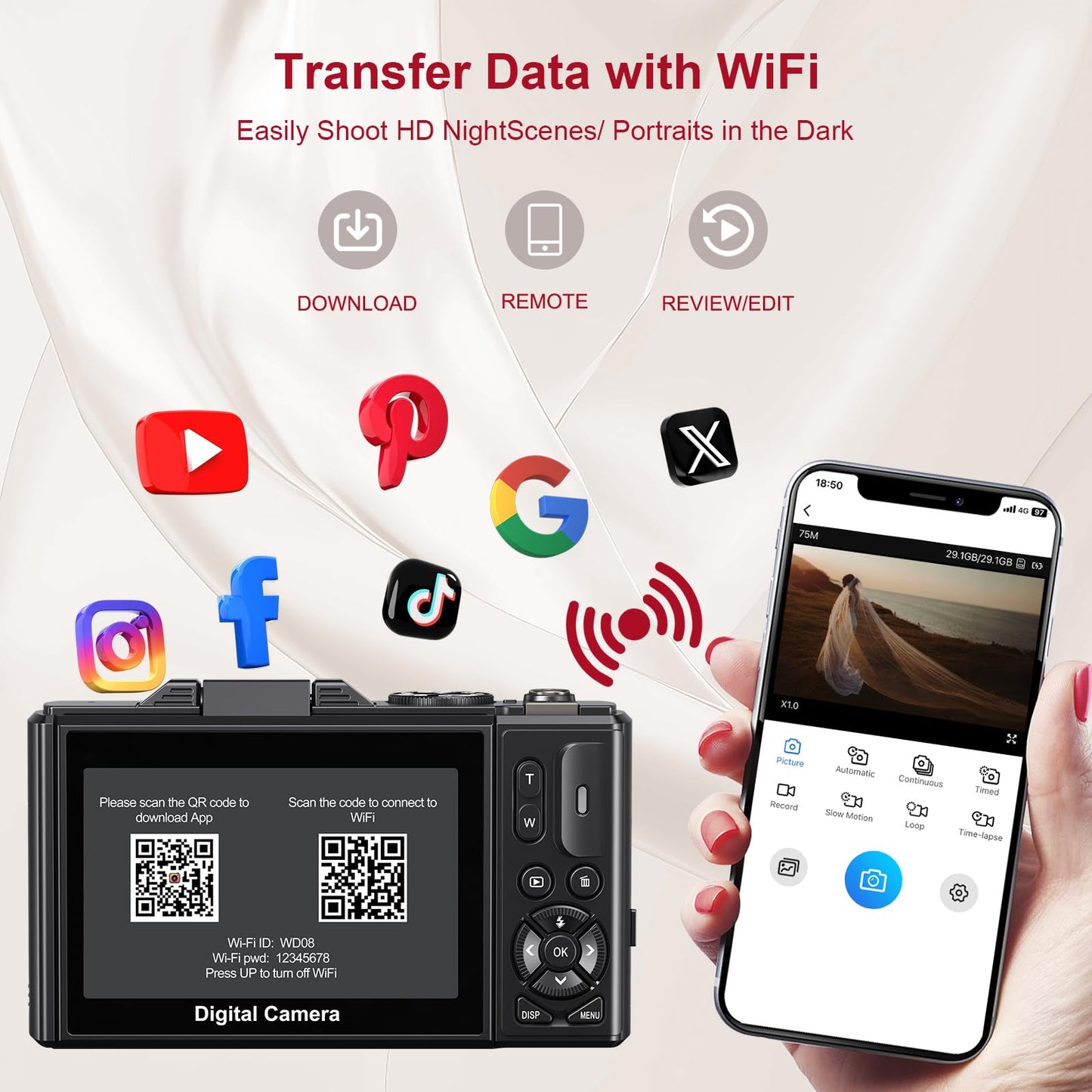 Digital Cameras For Photography - 5K 75Mp Vlogging Camera For Youtube Wifi - Uhd Autofocus Vlog Camera 3 180 Flip Screen With 18
