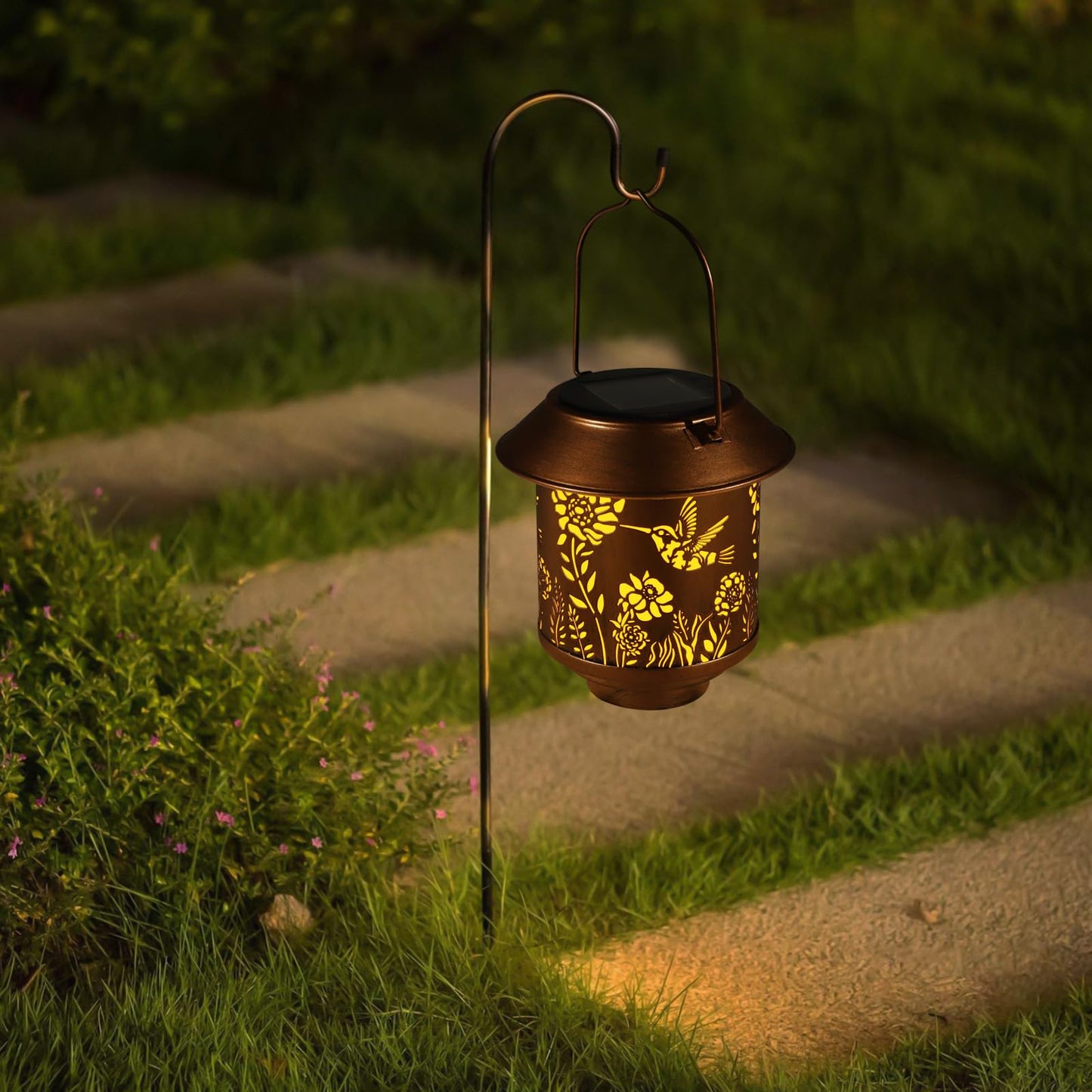 Solar Lantern Outdoor Hanging Lights Gifts For Women Mom Metal Garden Decor Outside Waterproof Led Lanterns For Patio(Hummingbird-2P)
