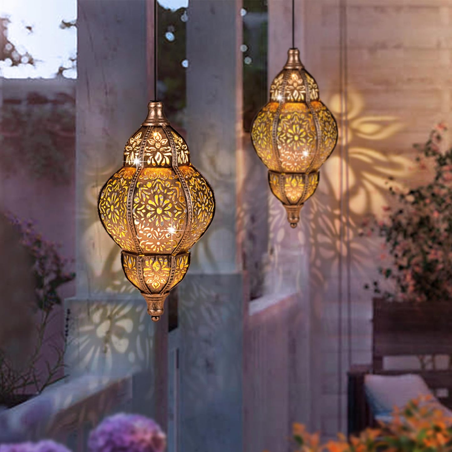 Solar Lanterns Outdoor Waterproof Hanging Solar Lantern Garden Decor Metal Moroccan Decorative Garden Lights For Yard Patio Lawn Porch Unique Housewarming Gifts