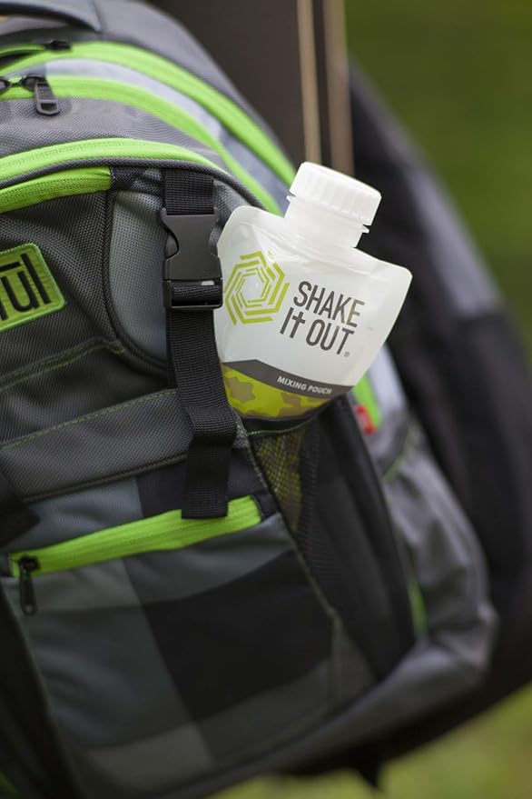 Shake It Out® is the on-the-go beverage container, better mixing, better tasting experience, disposable/recyclable. Compact, flexible design completely dissolves powder Supplements. (Camo, 7 Pack)