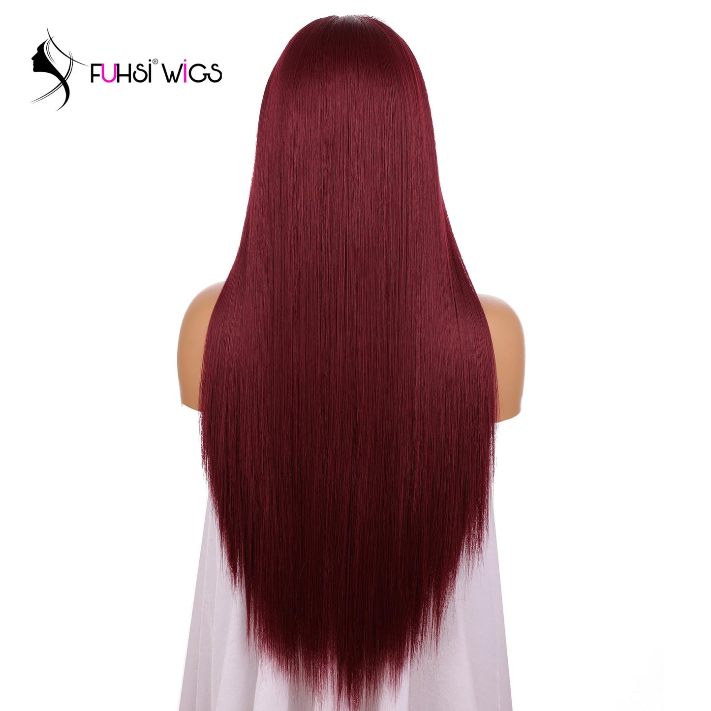 FUHSI 13 6 Purplish Red Wigs White Synthetic Hair Real Natural Wig For Women - Soft & Smooth, Tangle-Free Straight Lace Front W
