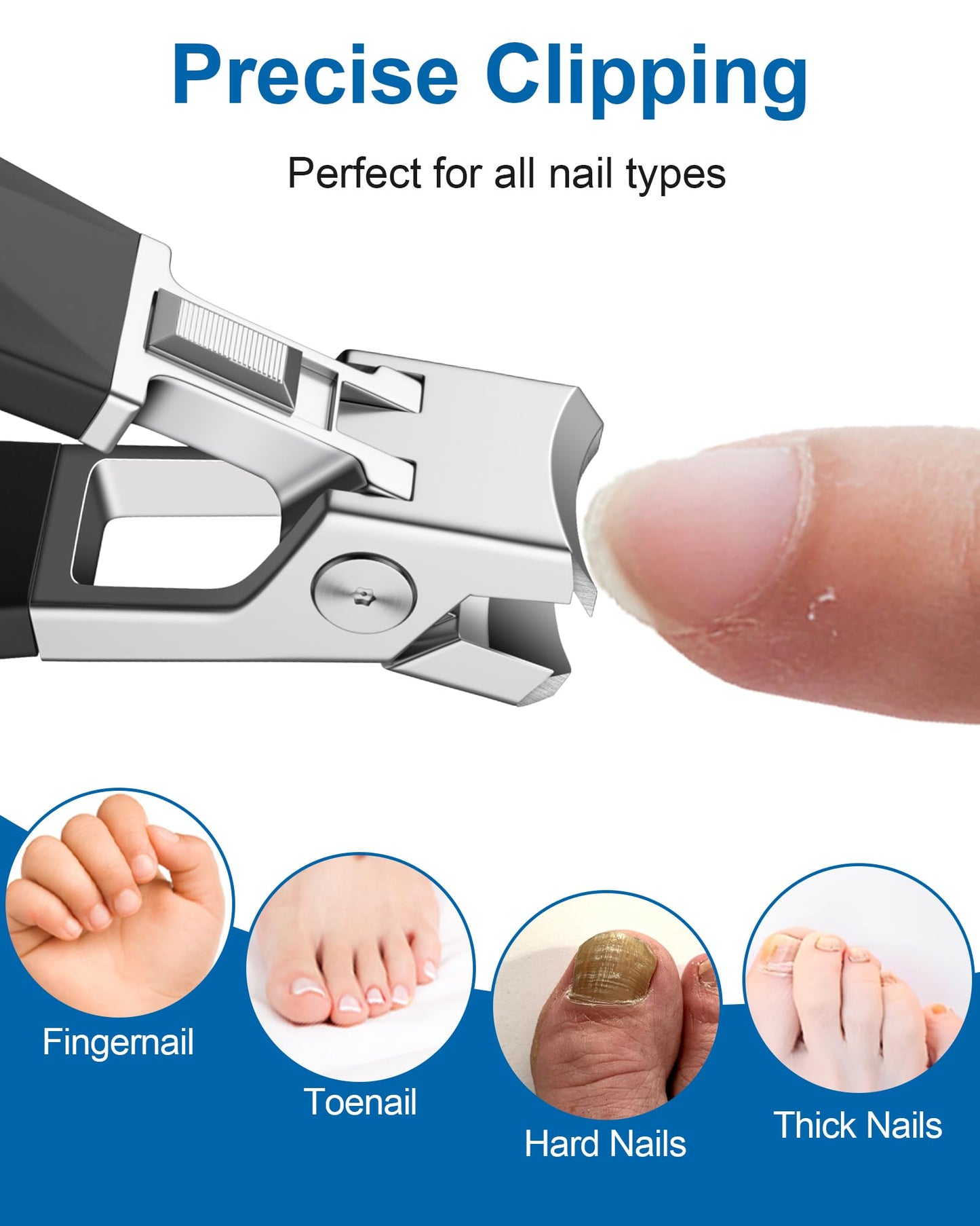 IDEEEPAN Nail Clippers - Sharp Wide Jaw No Splash Fingernail and Toenail Clipper, with Catcher & Safety Lock, for Men, Women, Se