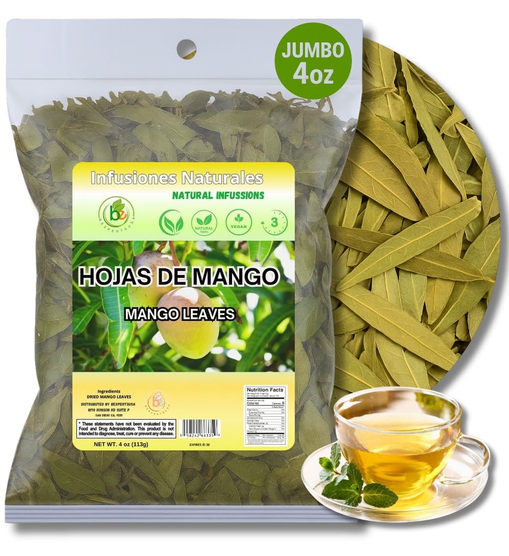 Mango Dried Leaf Tea (Hojas de Mango secas) - Jumbo 4 oz Loose Leaf Herbal Tea - 100% Natural Vegan Non-GMO Caffeine-Free - Traditional Herbal Infusion for Wellness & Relaxation - by BexpertsUSA