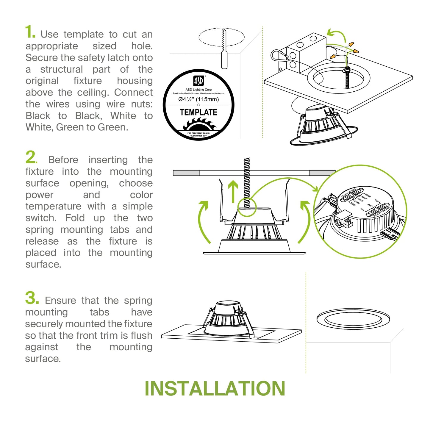 Asd 4 Inch Commercial Canless Led Downlight Power Adjustable 7/10/13W Lighting Round Dimmable Recessed Ceiling Light Fixture 5 Color Temperatures 2700K-5000K 120-277V Ic Rated Ul & Energy Star