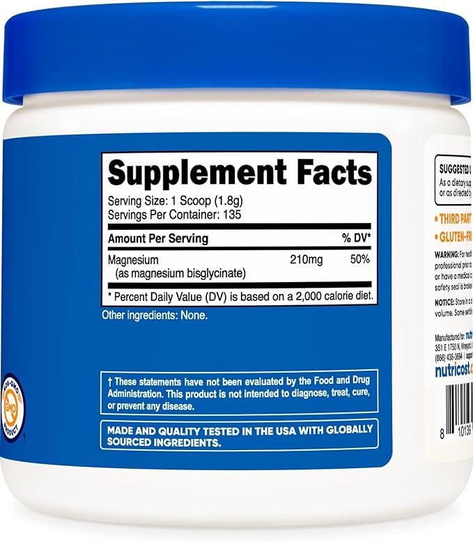 Nutricost Magnesium Glycinate Powder (250 Grams) (Unflavored)