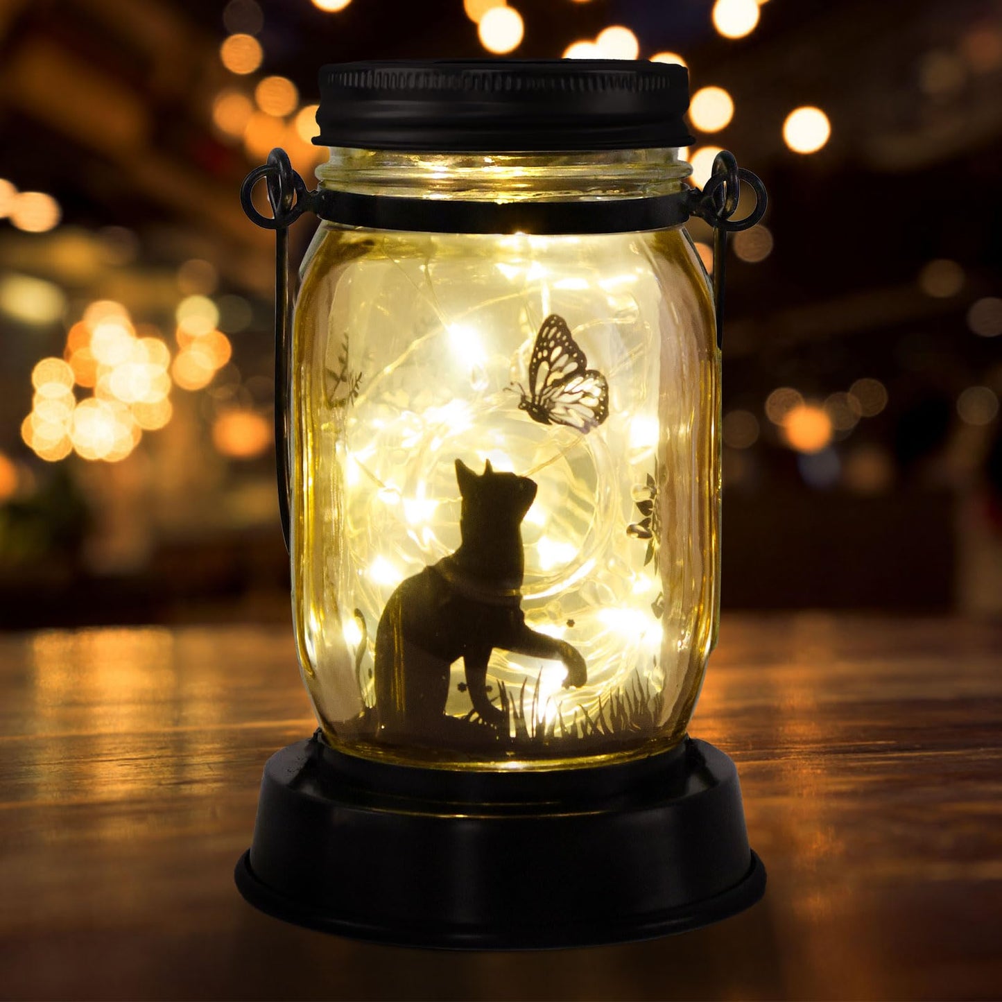 ShangTianFeng Cat Butterfly Solar Light Lanterns - Waterproof Metal Garden Decor, Yellow, Model Cat-Butterfly-Garden-23