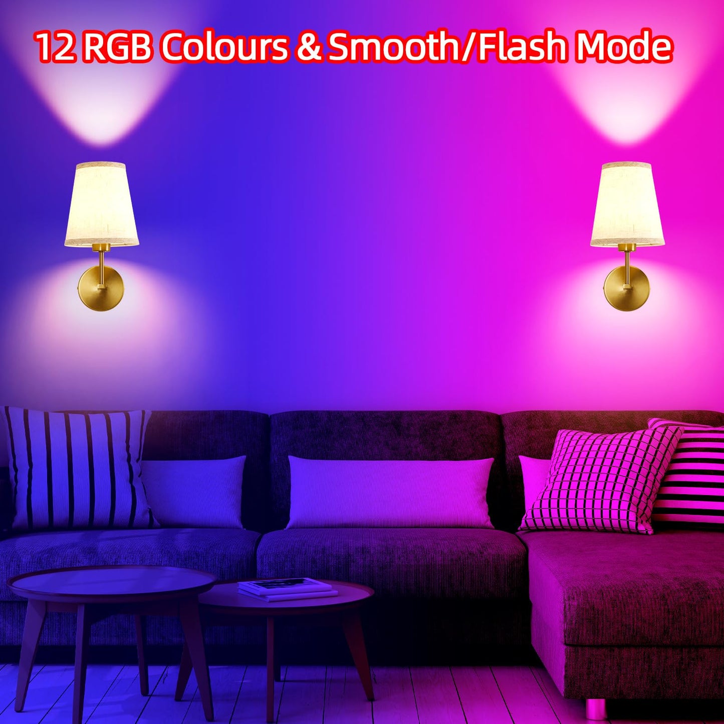 NOVCAND Battery Wall Sconces Set of 2, Dimmable Rechargeable with RGB Bulb, Metal, Gold, Model TC20160816