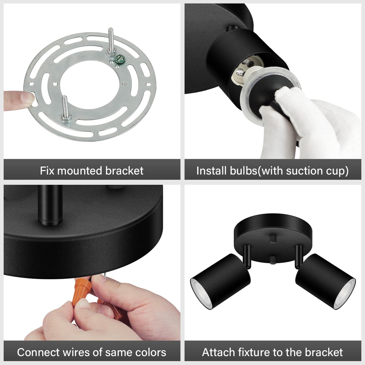 2 Light Track Lighting Fixtures Ceiling Matte Black Round Directional Ceiling Spotlight Gu10 Flush Mount Track Fixture Adjustable Modern Led Track Lights For Kitchen/Living Room Bulb Not Included