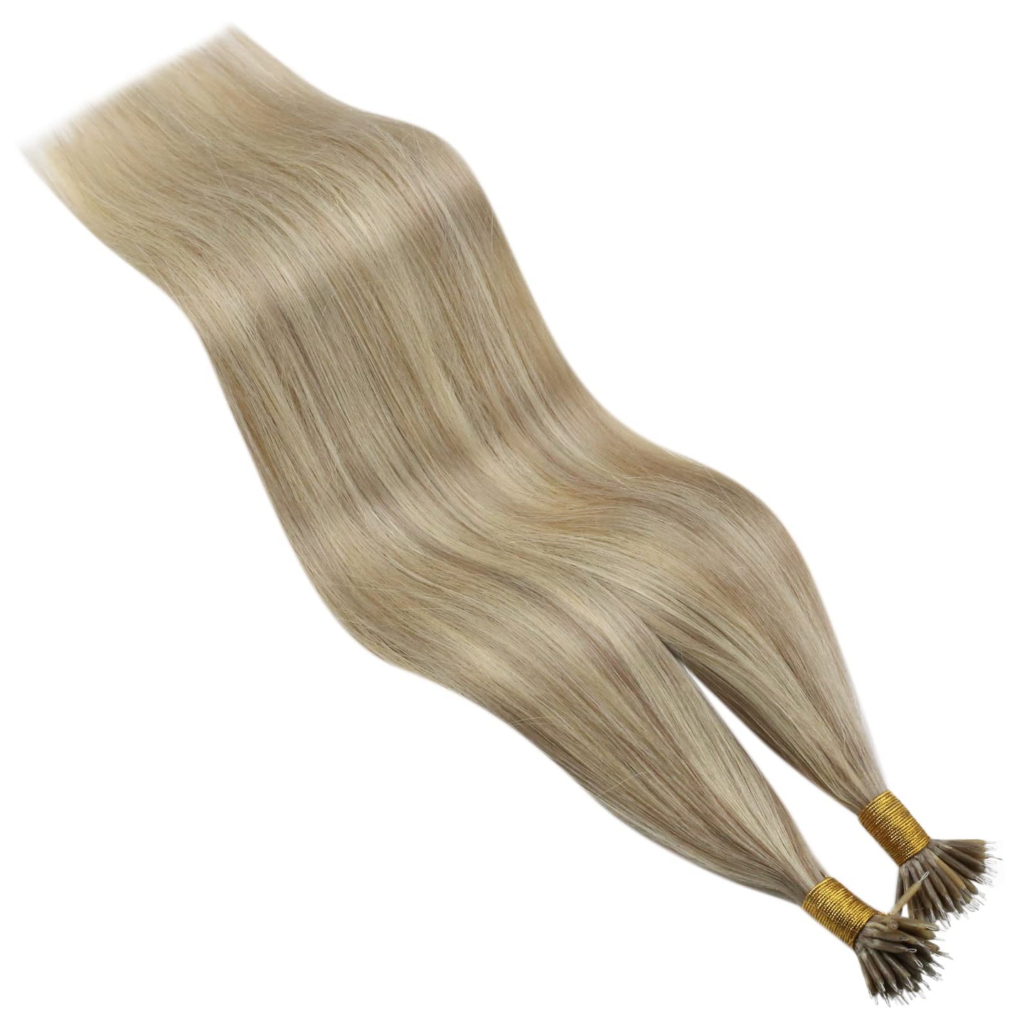 Easyouth Nano Extensions Human Hair Blonde Nanos Ring Hair Extensions Golden Blonde Highlighted Medium Brown Nano Beads Extensio