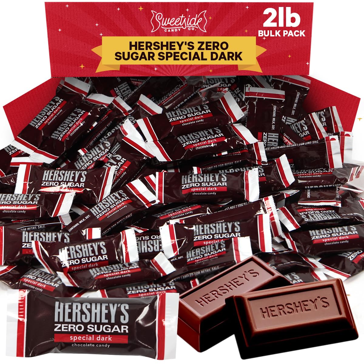 hersheyZero sugar - 2 pounds - Special Dark Chocolate Candy Bulk Pack Individually Wrapped Hershy Sugar Free Chocolate Candy Bar Snack Size for Office Cravings.
