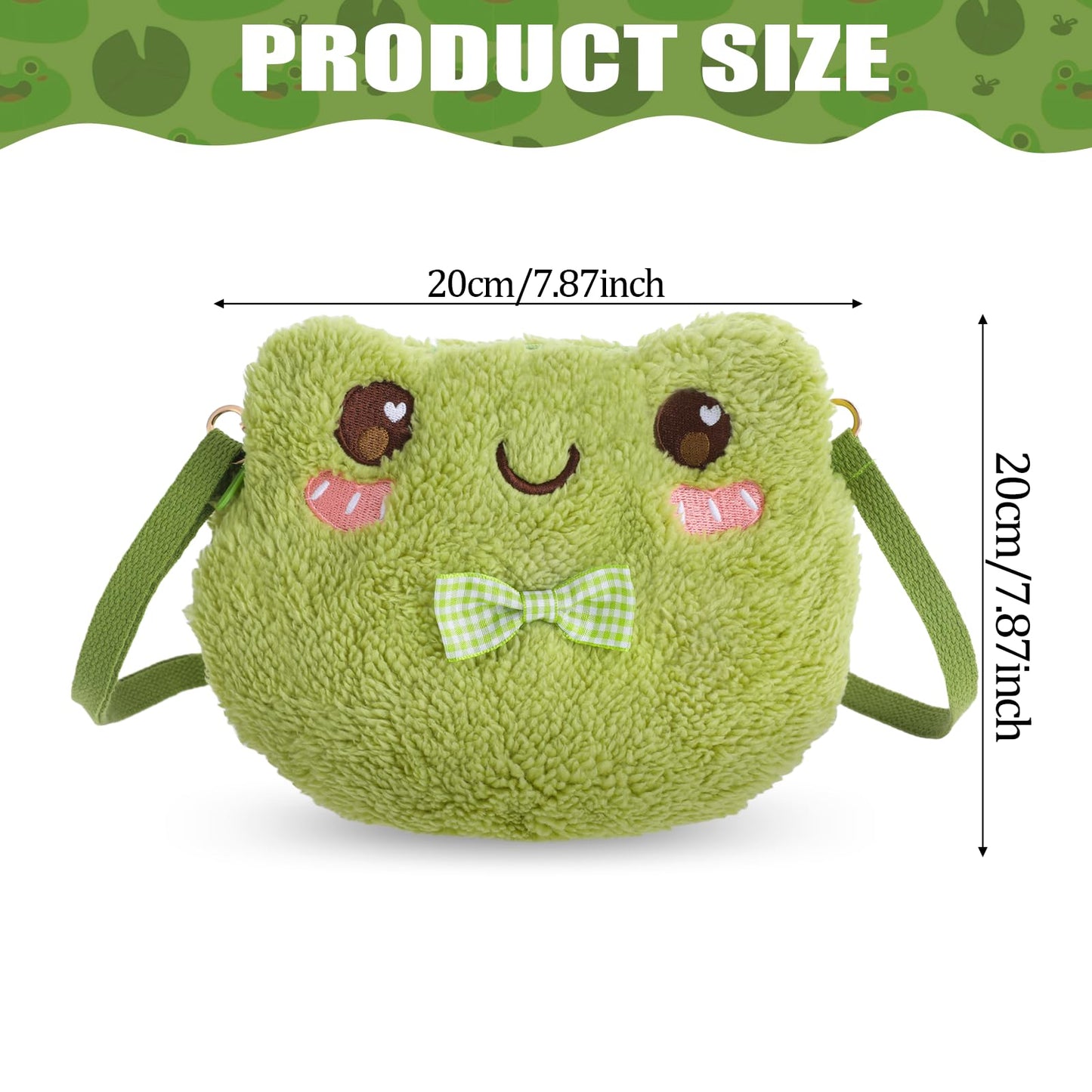 Qianyu Green Frog Crossbody Bag Cute Plush Purse Backpack Kawaii Shoulder Portable Practical Wallet Cartoon Animal Lolita Bag with Chain Strap Send to Children Adults Girls and Women