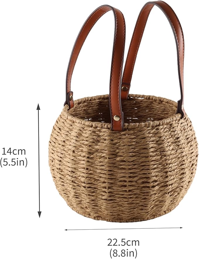 Farmhouse Egg Basket,Large Egg Collecting Basket with Handle,Round Wicker Egg Basket for Gathering and Carrying Fresh Eggs, Egg Holder for Kitchen Countertop,Picnic,Garden