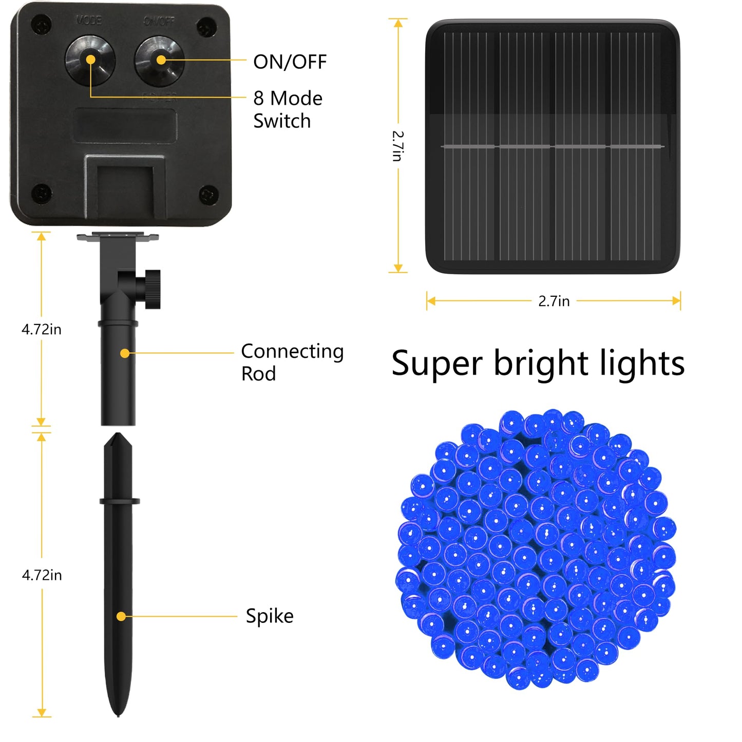 Solar String Lights For Outside 39Ft 100 Led Solar String Lights Outdoor With 8 Modes Solar Lights For Outside Waterproof For Yard Fence Balcony Party Christmas Tree Decorations (Blue)