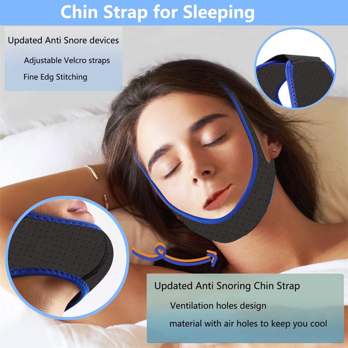 Anti Snoring Chin Strap with 2 Adjustable Velcro, Soft Airflow Chin Straps for Snoring, Safe and Effective Anti Snore Device, cpap Chin Strap to Keep Mouth Closed and Reduce Snoring