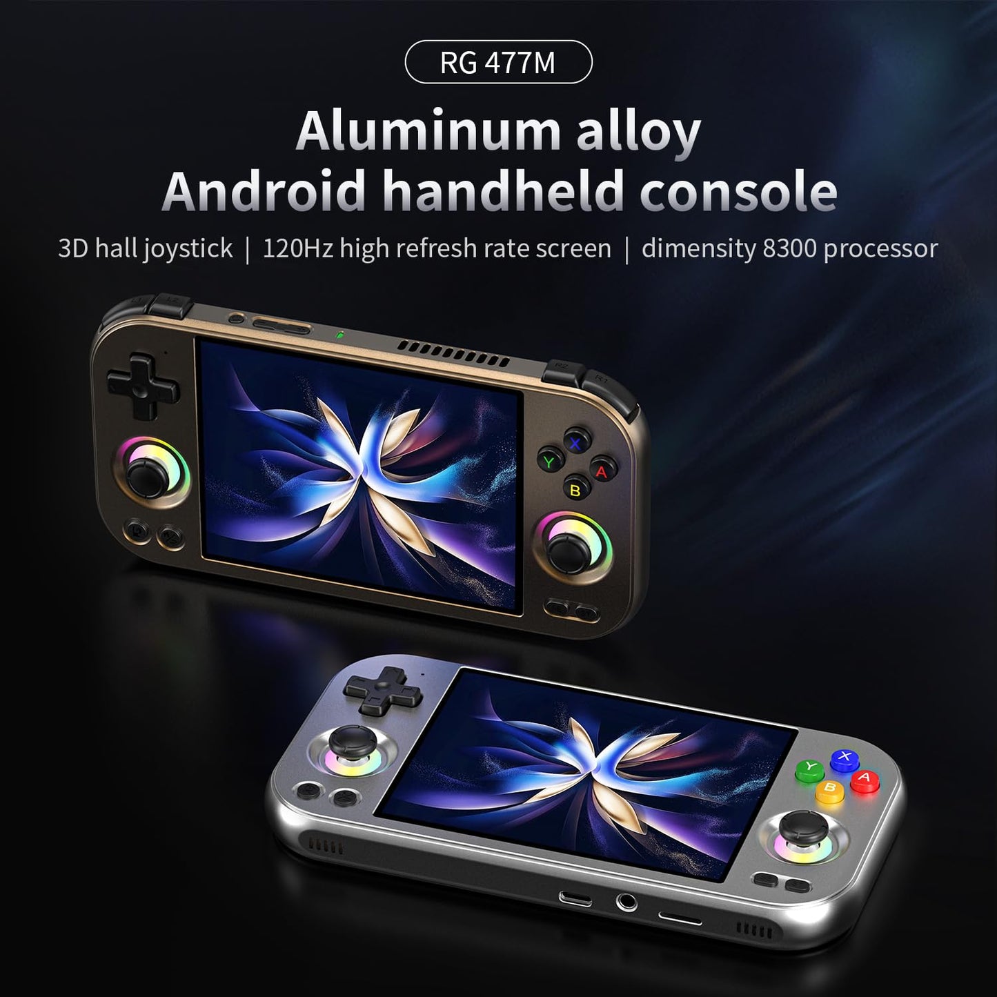 ANBERNIC RG477M Retro Handheld Game Console , Aluminum Alloy CNC Android 14 System 4.7 Inch LTPS in-Cell Screen Dimensity 8300 Processor Support WiFi 6E Bluetooth 5.3 NO Game Card(Brozen)