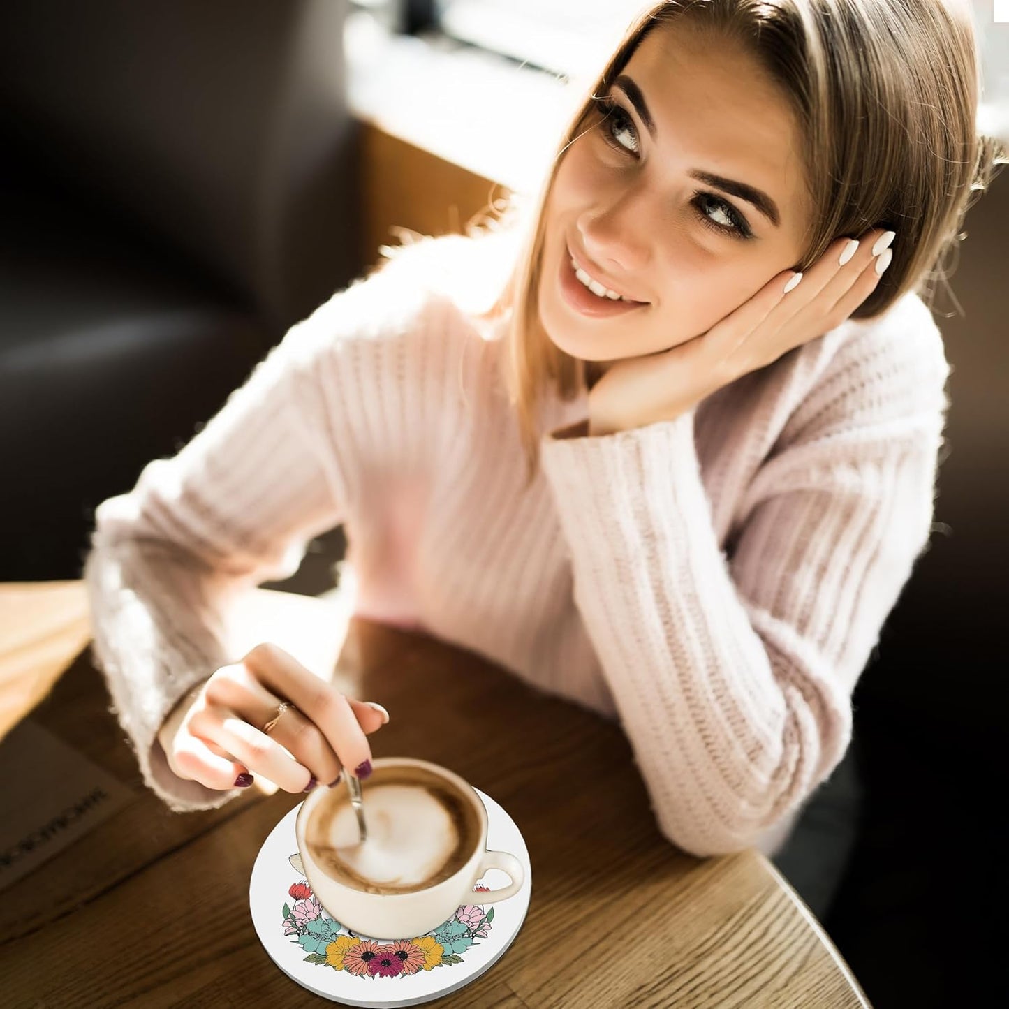 Coasters for Drinks,Bee Kind Wild Flower Absorbent Coaster Set of 4 with Cork Base,Ceramic Drink Coasters for Cold Drinks Wine Glasses Cups Mugs,Housewarming Gifts for Home Decor