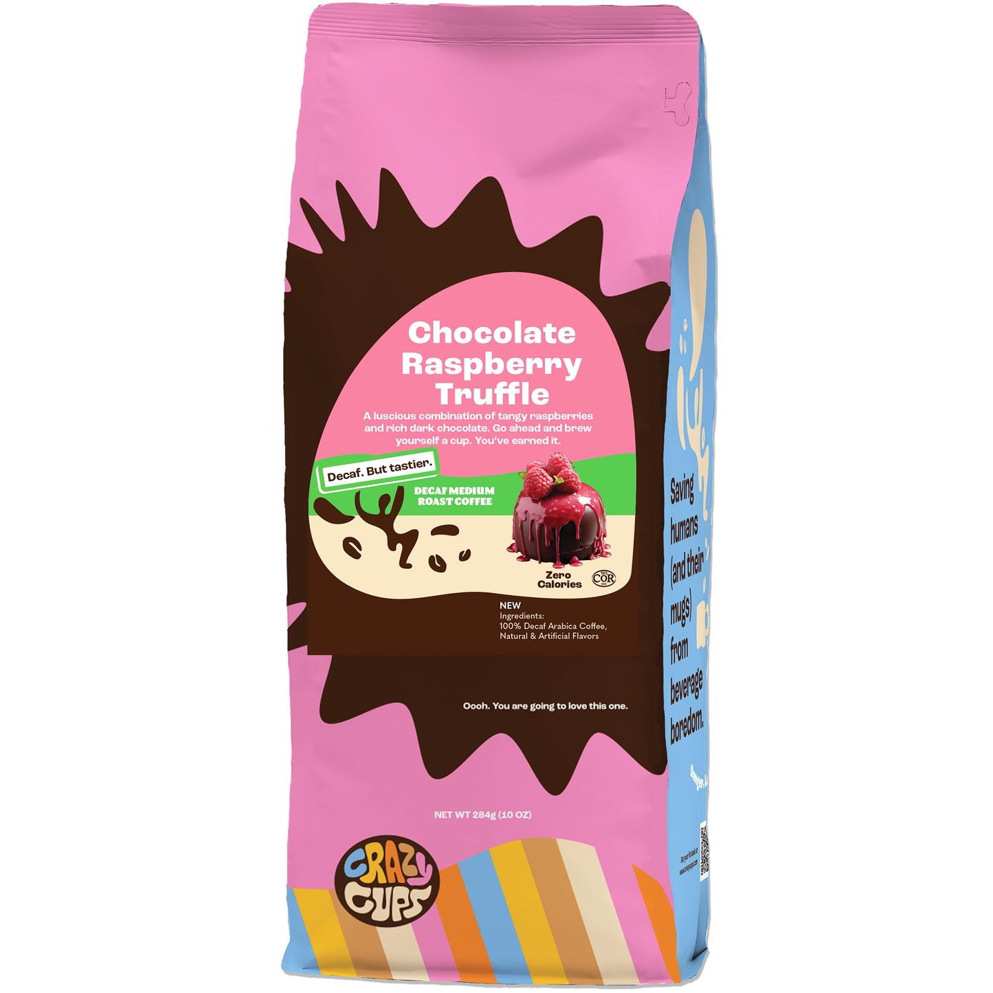 Crazy Cups Flavored Ground Decaf Chocolate Coffee Decaffeinated Chocolate Raspberry in 10 oz Bag For Brewing Flavored Hot or Iced Coffee