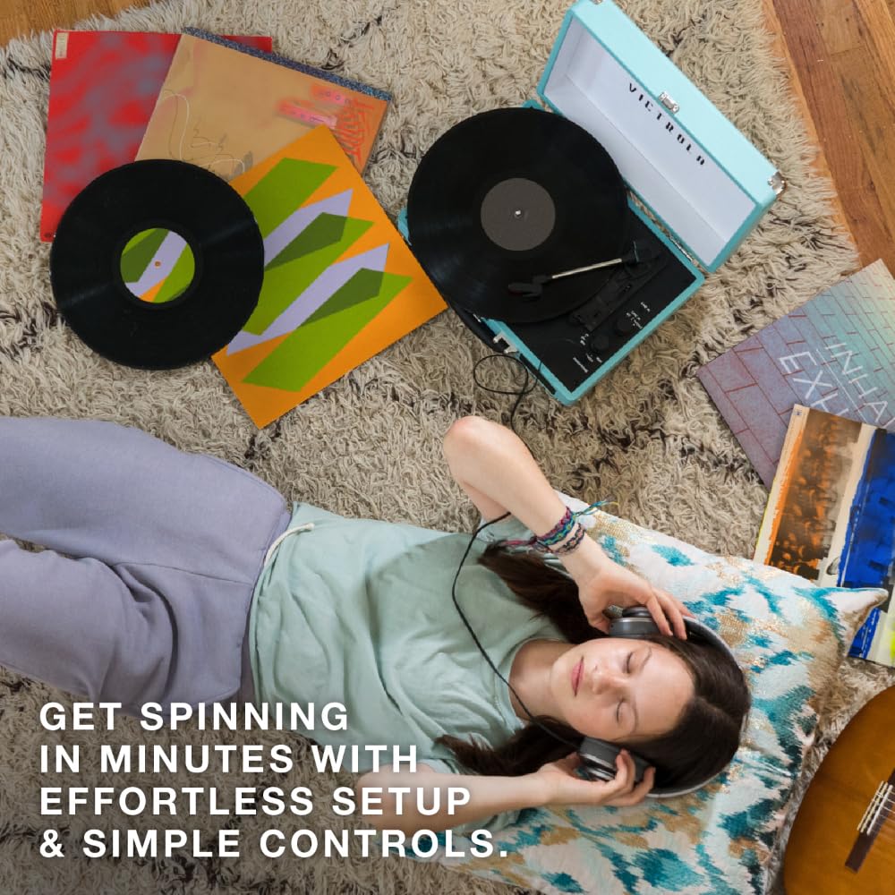 Victrola Journey Bluetooth Portable Suitcase Record Player - With Built-In Speakers, 3 Speed Vinyl Record Player, Rca Out, Headp