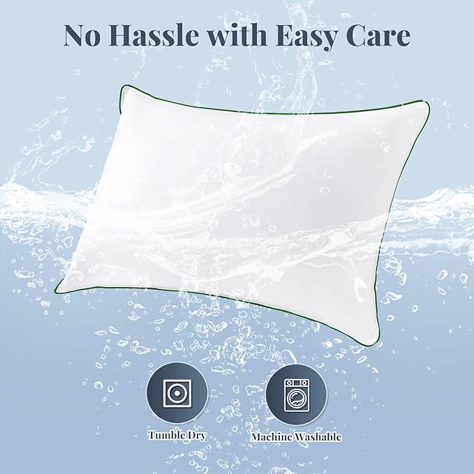 100% Breathable Cotton Cover Bedding Bed Pillows for Sleeping - Standard Size Set of 2, Hotel-Quality Soft Supportive Fluffy Pillows 2 Pack Full size20*26(Green)