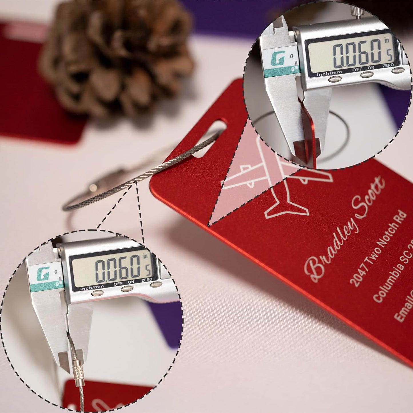 Personalized Luggage Tags for Suitcases Custom Metal Name Tags for Backpacks Bags Travel - Horizontal (Blue)