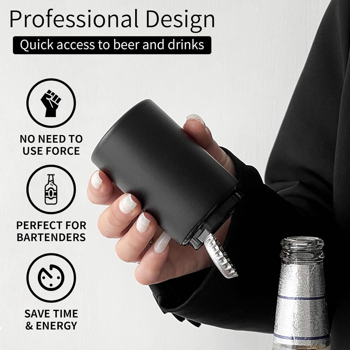 2PCS Premium Bottle Opener Destapadores de Cerveza Automatic Bottle Opener Bottle Cap Opener, Down-Pop Off Beer Bottle Openers with Magnetic Cap Catcher, Home Bars Kitchen Men Beer Gift