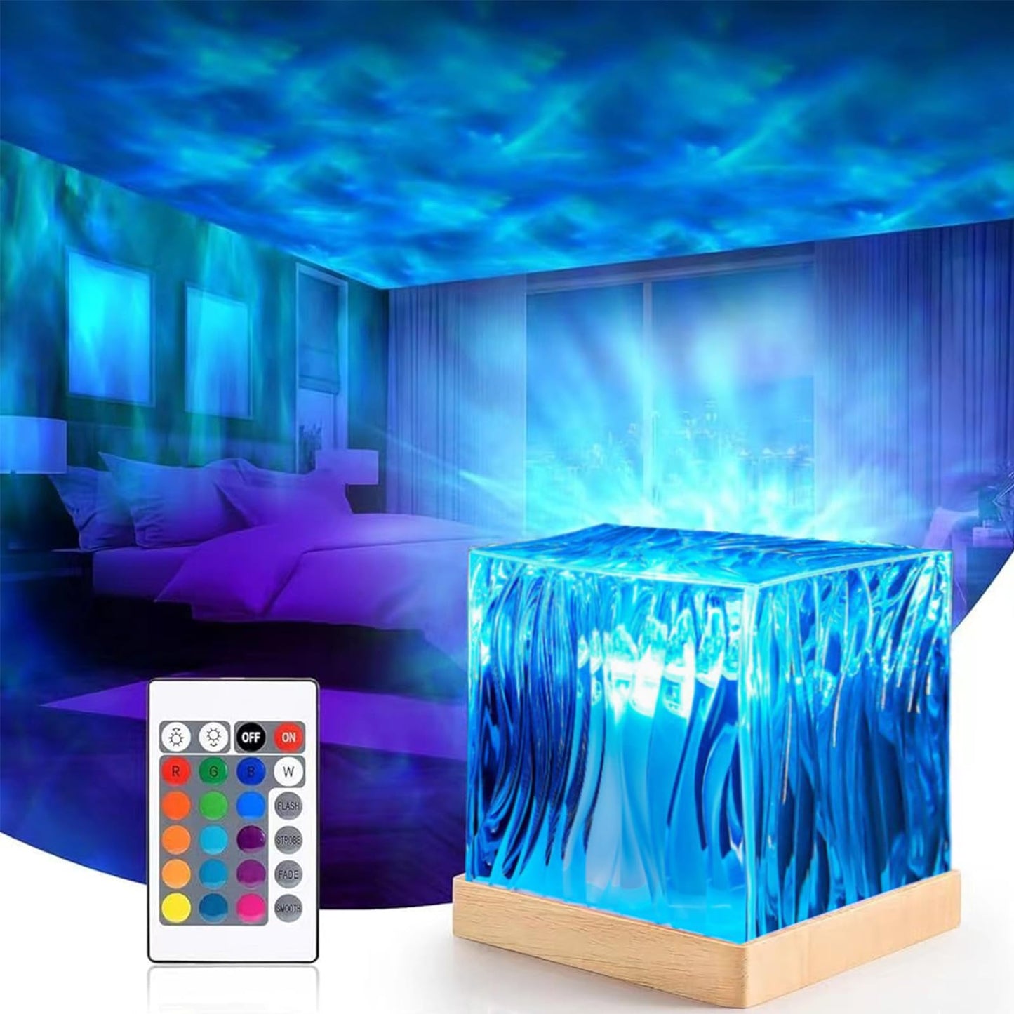 Northern Lights Projector Touch,16 Colors Changing Light Dimmable Mood Lighting, Cube Aurora Glow Lamps with Dynamic Ripple Effe