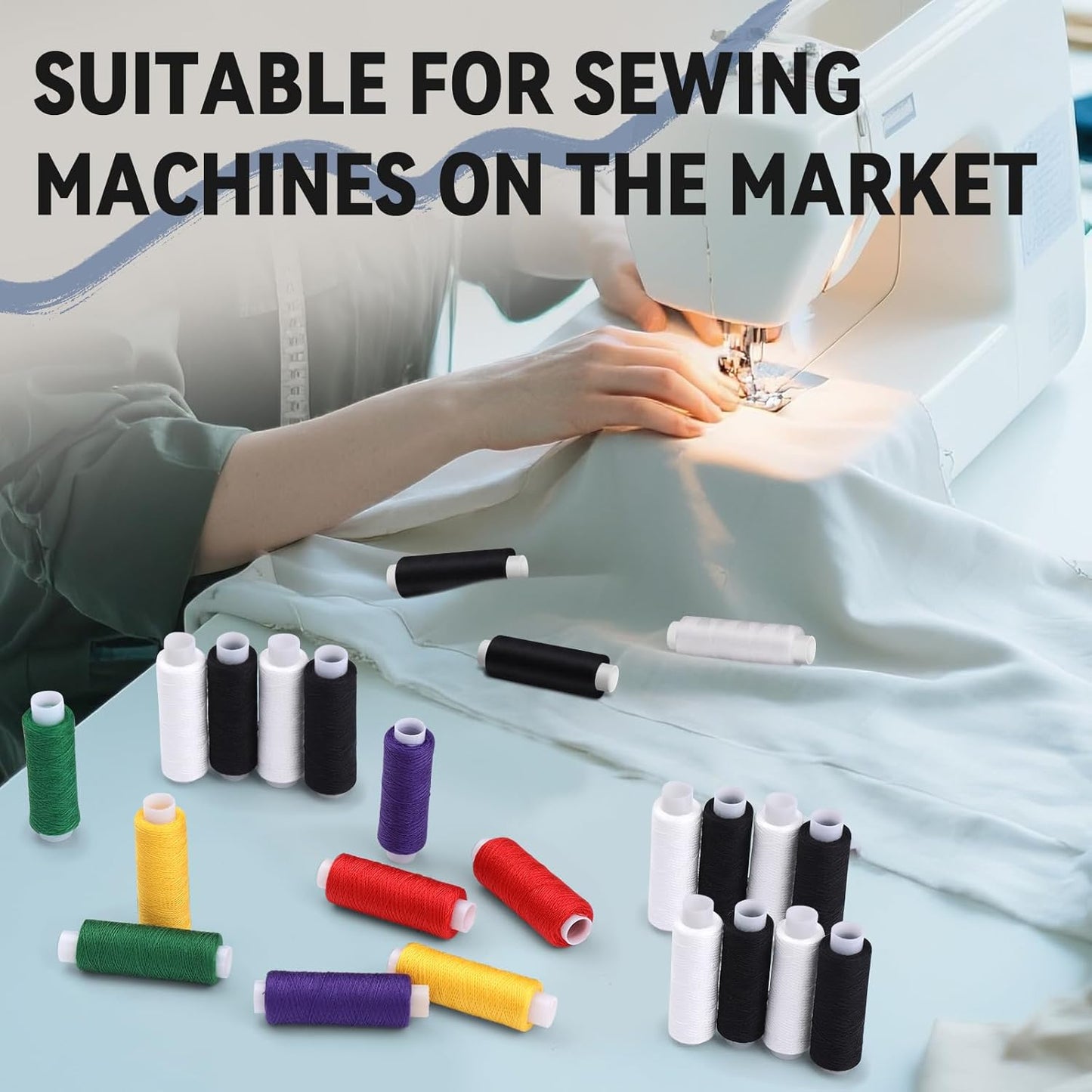 Bupete 2 Rolls White Black Thread for Sewing, 200 Yards Each Roll Sewing Thread, Polyester Threads for Sewing Machine Embroidery Hand Stitching