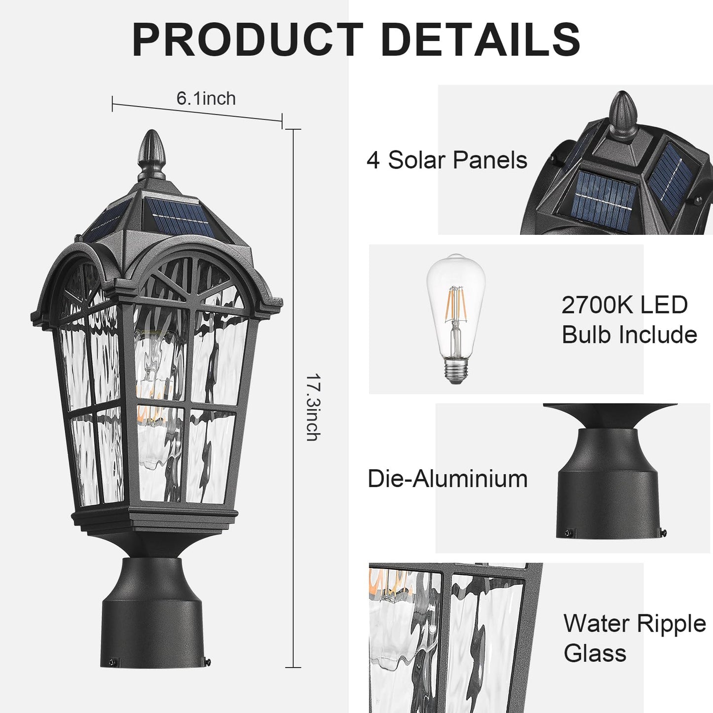 Starcurin Solar Post Lights with Remote Control, Aluminum Pillar Lantern, Weatherproof, Dusk to Dawn, 9Y3P Model