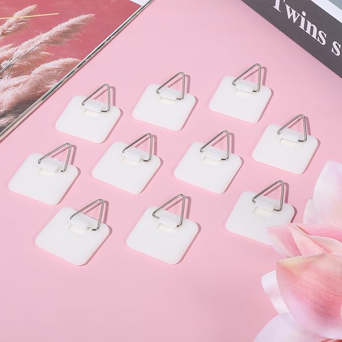 Grevosea 15 Pcs Wall Plate Hangers, Adhesive Picture Hangers Frame Hangers Without Nails Picture Hanging Hooks Plate Holders for Displaying Decorative Plates and Wall Art