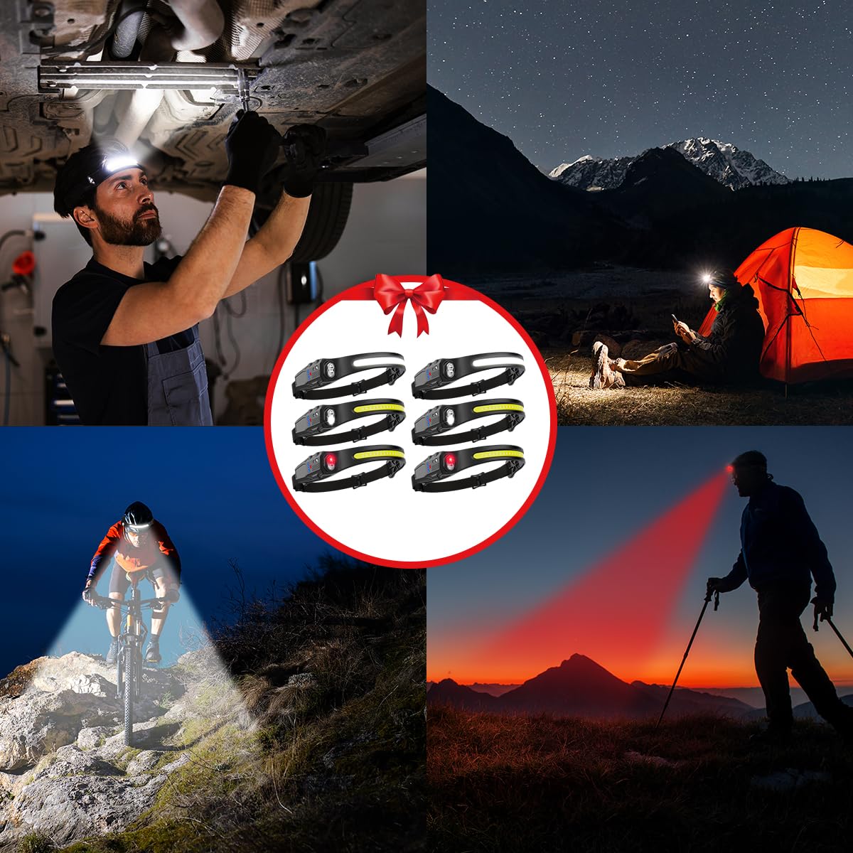 Headlamp Rechargeable 6Pack 230 Wide Beam Led Headlamp 7Mode Headlamps For mature-themeds Head Lamp With Motion Sensor Red Light Head Lamps Led Rechargeable Head Lights For Forehead Running Camping