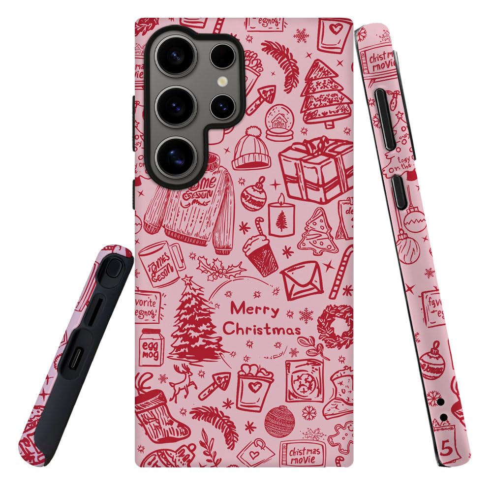 DJSOK Compatible with Samsung Galaxy S23 Ultra,Frosted PC Anti-Scratch Shockproof Case - Christmas Red Hat Tree