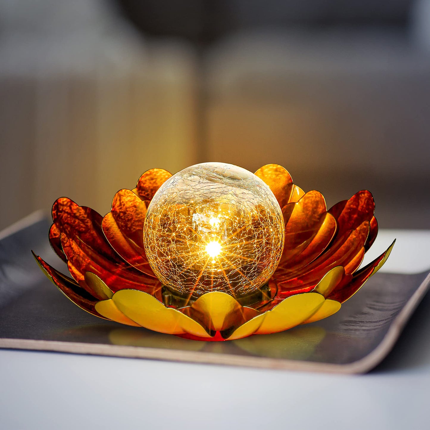 WNP Solar Flower Light - Outdoor Garden Decor, Metal Petal, Gold, Model WNP-FL-G